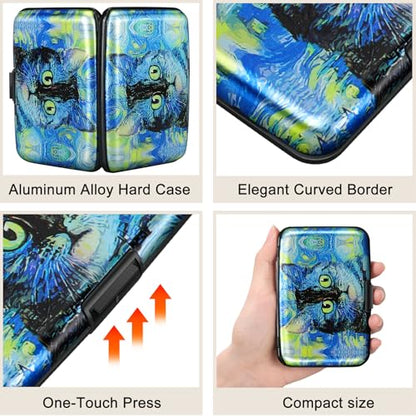 Mini RFID Aluminum Wallet Credit Cards Holder Business Card Case Metal ID Case for Men Women(Blue Cat) - color: Blue Cat