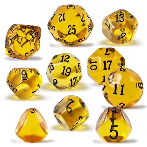 10 Pieces Odd Numbered Polyhedral Dice Set D3-D25, Odd Number Dice D3, D5, D7, D9, D11, D13, D15, D17, D19, D25 for Role Playing Table Games (Amber Set) - color: Amber Set