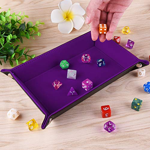 SIQUK Double Sided Dice Tray Folding Rectangle PU Leather and Dark Violet Velvet Dice Holder - color: Dark Violet
