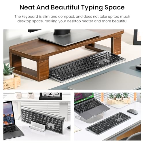 Rechargeable Wireless Keyboard, FullSize Scissor Switch Keyboard, Gray | QWERTY Layout Silent Keyboard, Ergonomic, 12 Multimedia Shortcut Keys for PC/Desktop/Laptop/Windows