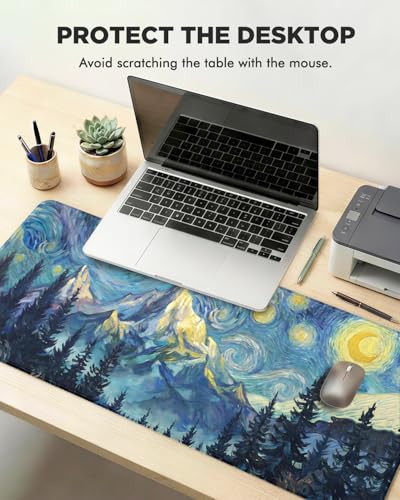Mouse Pad, Desk Mat, 31.5x11.8in Large Mousepad, Starry Forest | Desk Pad with Stitched Edge & Rubber Non-Slip Bottom, Gaming Mouse Pad, Extended Mousepad for Home, Office - color: Starry Forest