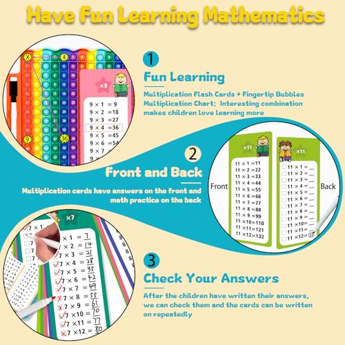 Multiplication Flash Cards + Fingertip Bubbles Toy | Interesting Multiplication Math Combination, Math Games for Children Aged 3 + - style: Multiplication