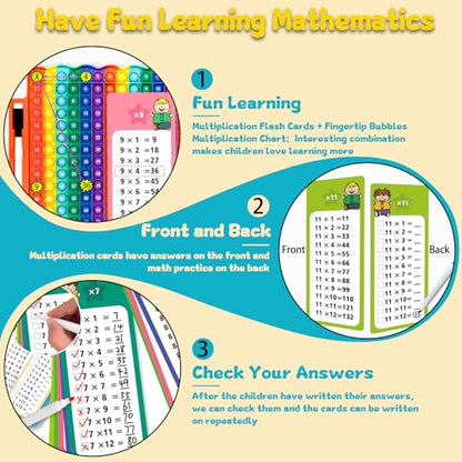 Multiplication Flash Cards + Fingertip Bubbles Toy | Interesting Multiplication Math Combination, Math Games for Children Aged 3 + - style: Multiplication