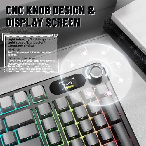 MAMBASNAKE Attack Shark X98 Pro Wireless Mechanical Keyboard with Screen & Knob,2.4G/USB-C/BT5.0 Gasket Hot Swappable Creamy Keyboard102 Keys, Web Driver RGB Gaming Keyboard for PC/Mac/PS4/Xbox - color: Black