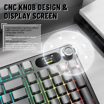 MAMBASNAKE Attack Shark X98 Pro Wireless Mechanical Keyboard with Screen & Knob,2.4G/USB-C/BT5.0 Gasket Hot Swappable Creamy Keyboard102 Keys, Web Driver RGB Gaming Keyboard for PC/Mac/PS4/Xbox - color: Black