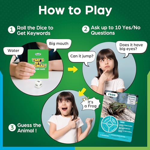 BenBen Guess the Animal in 10 Clues Card Games for Kids & Family, 100 Cards | Animal Trivia Game for Travel, Classroom, Camping, Party, Car, Airplane, Road Trip Activities for Boys Girls Ages 5+