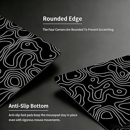 Glass Gaming Mouse Pad,Black Topographic Hard Surface Gaming Mousepad,17.7‘’X15.7'' Tempered Glass Desk Mat,Ultra-Smooth Large Square Desk Mat,Improved Precision and Speed for Esports FPS Players - color: Black(Topographic)