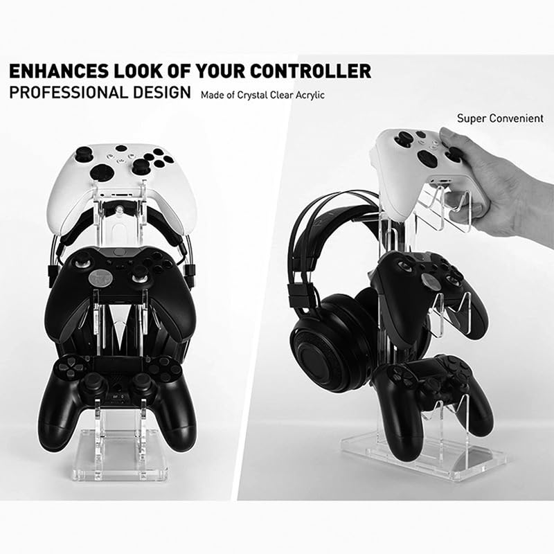 Controller Stand 3 Tiers , Universal Controller Holder Headphone Stand, Headset Holder, Acrylic Controller Display Stand Compatible with Xbox, PS5, PS4, NS - Ideal Desk Mount for Gamers,Transparent - color: Transparent
