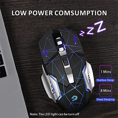 Uciefy Q85 Rechargeable Wireless Gaming Mouse, 2.4G LED Optical Silent Wireless Computer Mouse with 4 LED Light, 3 Adjustable DPI, Ergonomic Design, Auto Sleeping (Starry Black) - color: Starry Black