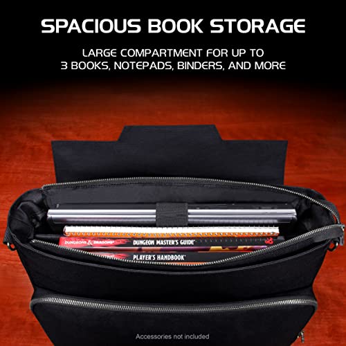 ENHANCE Collector's Edition RPG Player's Essentials DnD Bag - Dragon Hide Exterior Messenger Bag Fits 2-4 Books, Binders, Dice & Accessories, with 17 inch Laptop Slot, Battlemap Straps (Dragon Black) - color: Dragon Black