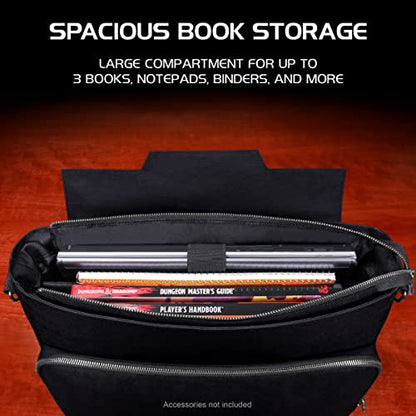 ENHANCE Collector's Edition RPG Player's Essentials DnD Bag - Dragon Hide Exterior Messenger Bag Fits 2-4 Books, Binders, Dice & Accessories, with 17 inch Laptop Slot, Battlemap Straps (Dragon Black) - color: Dragon Black