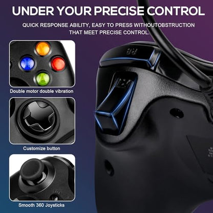 NBCP Wired Controller – Compatible with Xbox 360, Xbox 360 Slim & PC Windows 7/8/10, with Dual Vibration Feedback, Ergonomic Design for Gaming - color: Black for Xbox 360