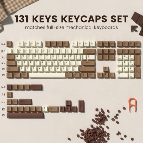 dagaladoo Double Shot PBT keycaps Coffee, Cherry Profile Keyboard Keycaps | Retro key caps set,Custom keycaps for 60% 65% 75% 100% Cherry-MX switch Mechanical Keyboard,131-keys - color: White/Brown