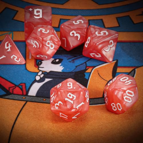 QMAY DND Dice Set -D&D Polyhedral Dice (7 Pcs) for Dungeons and Dragons (Pink and White) - color: Pink and White