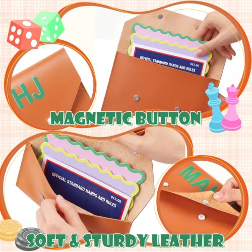 2 Pcs Leather Mahjong Card Bag Clutch Pouch Holder with PU Squeeze Dice Bag Mahjong Accessories Protector Cover Case for MAHJ Lover Playing Game Night(Brown) - color: Brown