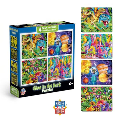 MasterPieces – Jigsaw Puzzle Set for Kids 6+ Years, 4-Pack of 100 Pieces, Educational and Fun Game, Blue Glow in The Dark Collection, Gift Idea for Children, 8" x 10 - style: Glow in the Dark V2