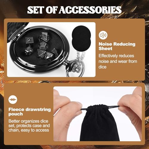 D&D Dice Set,7PCS Metal Dice for Dungeons and Dragons,Mini Dice Set with Pocket Watch Case,Role Playing Board Games Accessories (Dragon, Black) - color: Black, style: Dragon