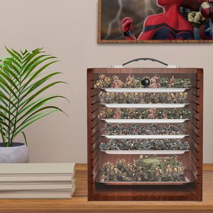 Miniature Storage Case for Collectibles Miniatures, Wooden Display Cases with 6 Trays, Miniature Display Case Miniatures Transport Case (Mahogany) - color: Mahogany