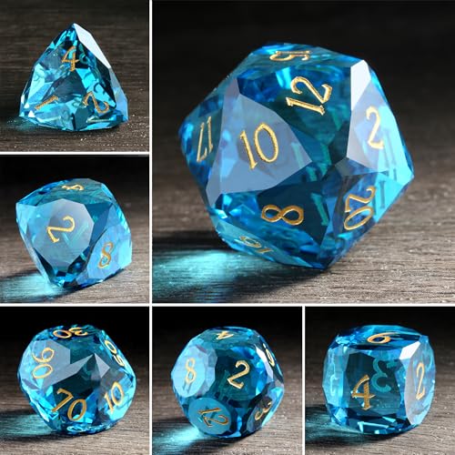 DNDND 7-Piece Glass Dice Set - Multifaceted Blue RPG Dice Set for DND, Tabletop Gaming, Collectors | Premium Gift Box & Durable Design (Blue) - color: Blue