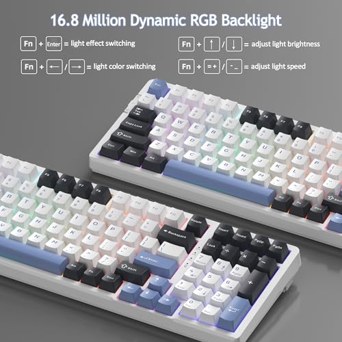 MageGee LIGHT100 Wireless Creamy Keyboard, Gasket Structure Hot Swappable, Tri-Mode 2.4G/USB-C/BT5.0 RGB Backlit Mechanical Gaming Keyboard for Win/Mac/PC, PBT Keycap, 4000mAh Battery, Blue - color: Black Blue/Ivory White Switch