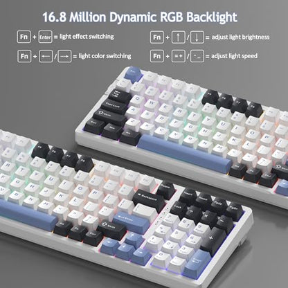 MageGee LIGHT100 Wireless Creamy Keyboard, Gasket Structure Hot Swappable, Tri-Mode 2.4G/USB-C/BT5.0 RGB Backlit Mechanical Gaming Keyboard for Win/Mac/PC, PBT Keycap, 4000mAh Battery, Blue - color: Black Blue/Ivory White Switch