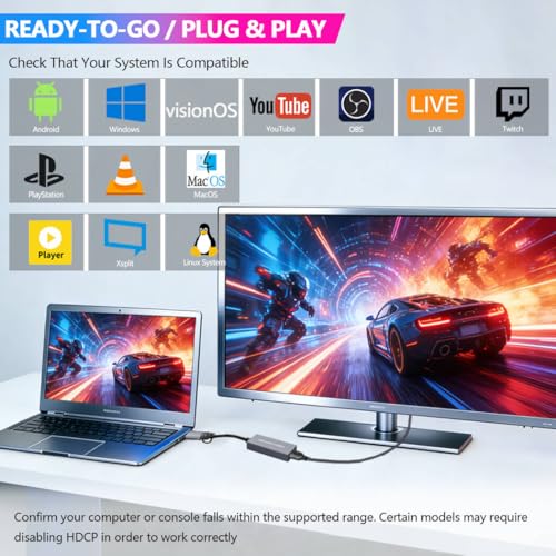 4K HDMI Video Capture Card 1080p60, USB 3.0 & Type-C, Plug-and-Play Game Capture for PS5/Xbox/Switch/Quest 3, iPad Pro/Mac/Windows/OBS, Zero-Lag Pass-Through, Pocket Aluminum Case