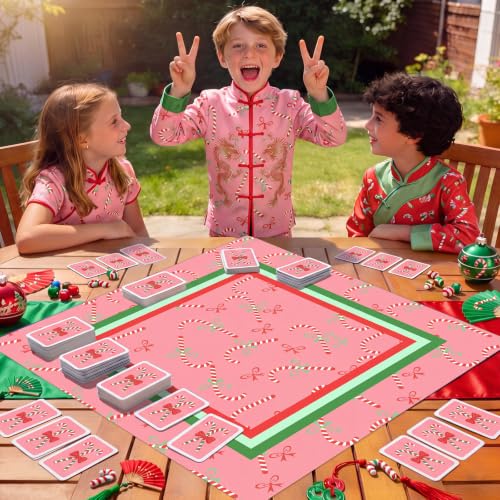 Drydiet Mahjong Mat for Table 31.5 x 31.5 Inch American Mahjong Mat with Carrying Bag, Non-Slip Noise Reduction Table Item for Family Poker Domino Board Game Night & Party Use(Christmas Candy Cane) - style: Christmas Candy Cane