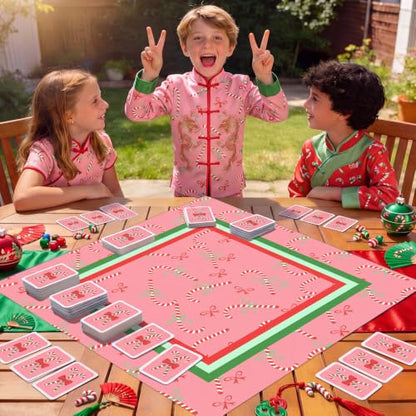 Drydiet Mahjong Mat for Table 31.5 x 31.5 Inch American Mahjong Mat with Carrying Bag, Non-Slip Noise Reduction Table Item for Family Poker Domino Board Game Night & Party Use(Christmas Candy Cane) - style: Christmas Candy Cane