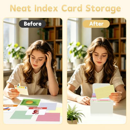 DHATMYC 4x6Index Card Holder Organizer 3x5Flash Note Card Storage Box,BEIGE | A6 File Case Flashcard Notecard Container with Dividers and 13 Expandable Pockets for Recipe Coupon Stickers Scrapbook Paper - color: BEIGE