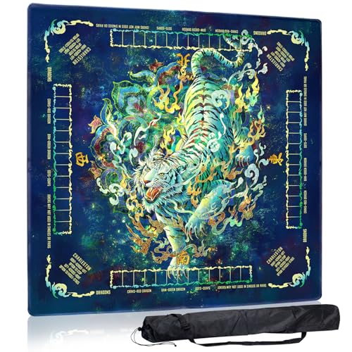 Mahjong Mat,Non-Slip and Noise Reducing Portable Mahjong Accessories | 31.5" x 31.5" with a Carrying Bag,Game Table Mat for Board Games, Card Games, Dominoes - color: Tiger