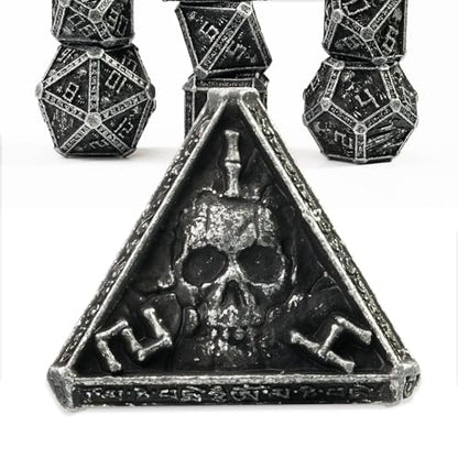 Metal DND Dice Set for D&D Dungeons and Dragons RPG Game Skull Wizard Theme Polyhedral Dice with Metal Gift Box for Dice Goblin Collectable Unique Skeleton Halloween Accessories (Black) - color: Black