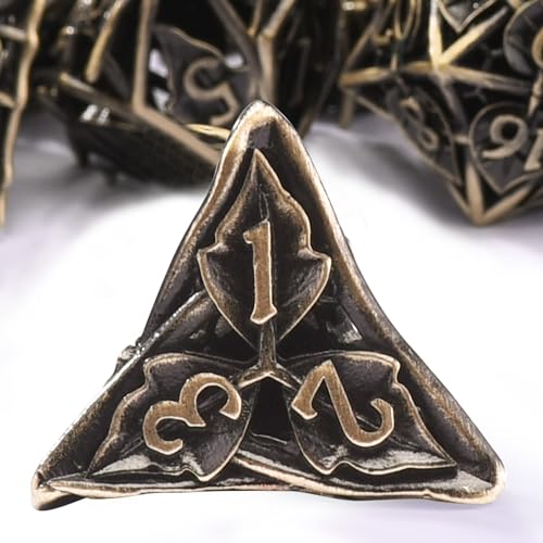 AUSTOR Metal DND Dice Set 7 Pieces Leaf DND Dice Hollow Polyhedral Dice D20 D12 D10 D% D8 D6 D4 Metal Dice with Metal Box for Dungeons & Dragons RPG Board Games (Antique Bronze) - color: Antique Bronze