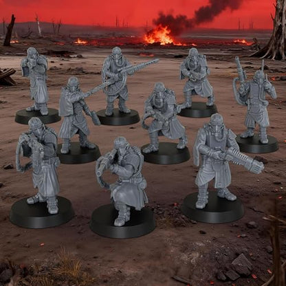 AUSPDICE Tabletop Unpainted Minis, 28mm 9pc Sci-Fi Soldier Squad, AS938 | Sci-Fi Figurine Squad for Role Playing, Miniature Games and TTRPGs, with Helmeted Combat Figures for Wargaming and RPG Gifts