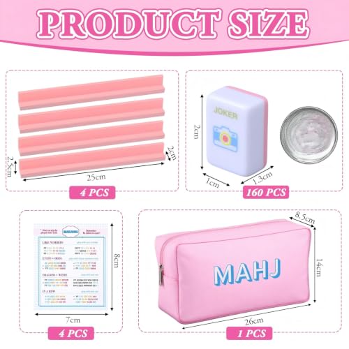 Soulchen Mini American Mahjong Tile Set Include 160 0.8 Inch Mahjong Tiles 2 Dice 4 Wooden Rulers 1 Accessory Bag 4 Beginner Rule Cards(Stylish) - style: Stylish