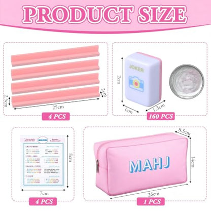 Soulchen Mini American Mahjong Tile Set Include 160 0.8 Inch Mahjong Tiles 2 Dice 4 Wooden Rulers 1 Accessory Bag 4 Beginner Rule Cards(Stylish) - style: Stylish