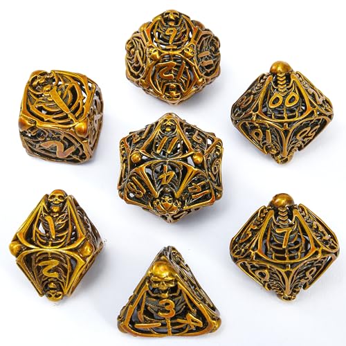 Metal Skull Dice Set Hollow Multi-Sided Dungeons & Dragons Dice 7CPS Role-Playing Dice Set with Flannel Bag Suitable for D&D Board Game Cards(Kugin) - color: Kugin