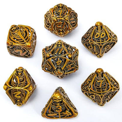 Metal Skull Dice Set Hollow Multi-Sided Dungeons & Dragons Dice 7CPS Role-Playing Dice Set with Flannel Bag Suitable for D&D Board Game Cards(Kugin) - color: Kugin