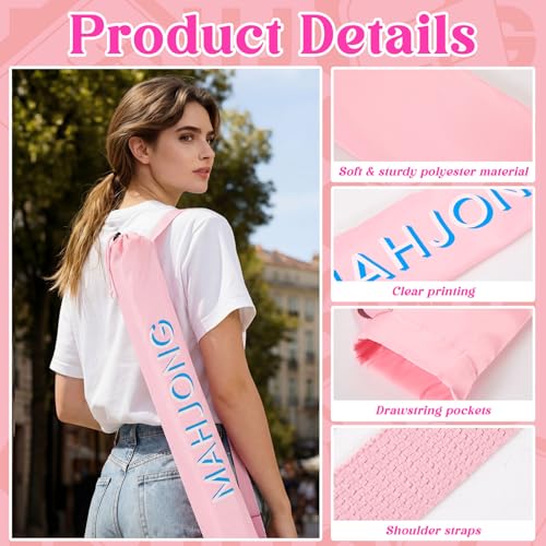 35 Inch Long Mahjong Mat Bag Waterproof Mahjong Mat Storage Carrying Bag Double Strapped Polyester Drawstring Lightweight Holder for Board Games Storage-mat Not Included(Pink) - color: Pink