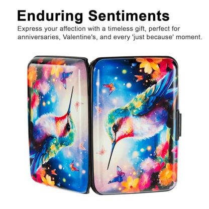 Credit Card Holder Small RFID Blocking Wallet Business Metal Slim Mini Aluminum Hard Case for Women Men - color: Butterfly Hummingbird