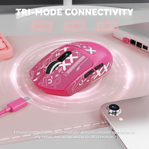 MAMBASNAKE ATTACK SHARK G3PRO Wireless Gaming Mouse with RGB Magnetic Charging Dock,Tri-Mode-2.4G/USB-C Wired/BT, 25K DPI,PAW3311 Optical Sensor,59g Ultra Lightweight,Slip Grip Tape for PC/Mac(Red) - color: Red & Griptape