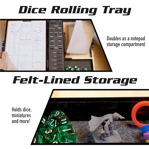 Monster Wooden Deluxe RPG Stat Tracker Case- Keep Track of Player Level, Stats & Currency- Felt Lined Dice Tray, Magnetic Closure w Character Sheets, Store Miniatures & Accessories-Compatible with DND - color: Light Stain