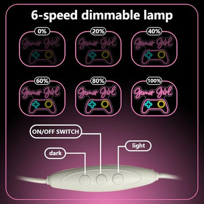 Gamer Neon Sign,Gaming Neon Sign for Gamer Room Decor LED Lights Girl's Bedroom Wall Decor Gamepad Dimmable Neon Gaming Sign for Party Decorations Girl Gifts USB Powered(15.4"*11.4") - style: Game Girl
