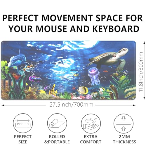 Turtle Large Gaming Mouse Pad Desk Pad, 27.5x11.8in Extended Keyboard Mouse Mat with Stitched Edges, Waterproof Non-Slip Rubber Base for Office Laptop Computer Home - color: Turtle