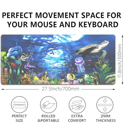 Turtle Large Gaming Mouse Pad Desk Pad, 27.5x11.8in Extended Keyboard Mouse Mat with Stitched Edges, Waterproof Non-Slip Rubber Base for Office Laptop Computer Home - color: Turtle