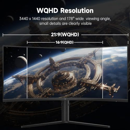 KTC 34 Inch 180Hz WQHD Ultrawide 3440X1440 Curved Gaming Monitor, H34S5 | 1500R Curvature, PIP/PBP, 4000:1 Contrast, FreeSync, HDR, VESA, Tilt Swivel Height Pivot Adjustment - color: Black, size: 34-inch