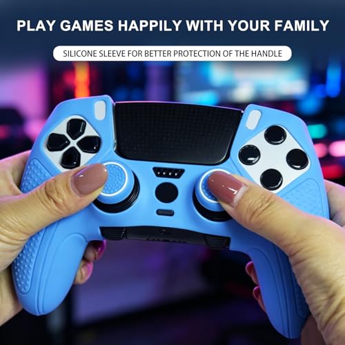 Blue Anti-Slip Controller Skin,Studded Edition Protective Silicone Cover Skin Grips Compatible with ps5 dualsense Edge and 6 PCS Thumb Grips Caps. - color: Blue