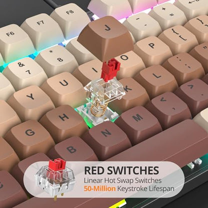 surmen Brown Wired Mechanical Keyboard Full-Size, 104-Key RGB Thocky Keyboard with Number Pad USB Retro PBT Keycaps for Win Gaming/Office (104 Coffee) - color: 104 Coffee