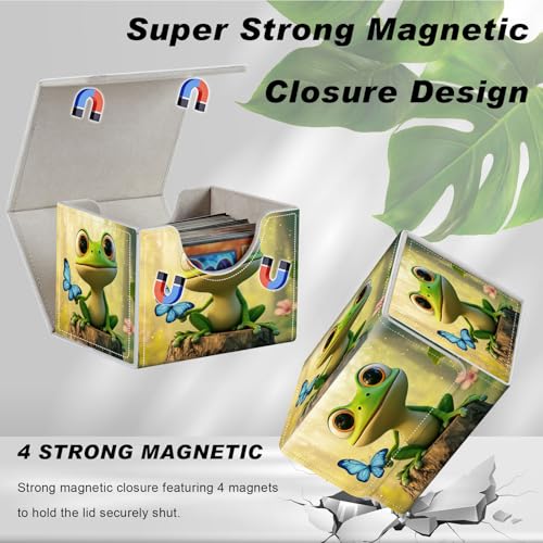 Magnetic Closure TCG Deck Box Portable Card Holder Trading Card Deck Box | PU Leather Collectible Card Case Game Trading Card Deck Box Storage Scratch Resistant Lining, Blue Butterfly And Green Frog - color: Blue Butterfly And Green Frog