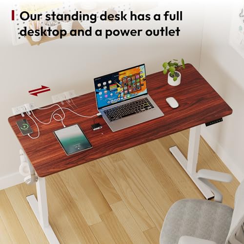 SANODESK Electric Standing Desk with Desk Clamp Power Strip 40"x 24" Whole-Piece Desktop Height Adjustable Stand Up Desk with Cable Management Sit Stand Home Office Desk White Frame/Mahogany Top - color: White Frame+mahogany Top, size: 40"x24"