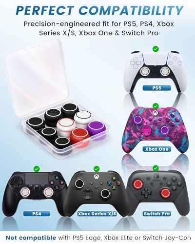 16-in-1 Performance Thumb Grips Joystick Caps for PS5/4/Xbox/Switch Pro, 3 Height Thumbstick Grips Covers (FPS, CQC, Skin) & 5 Anti-Slip, Ultimate Comfort & Control